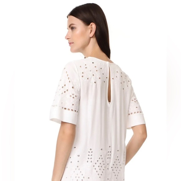 Theory Idetteah Embroidered Cut Out Ghost Crepe Shift Dress Ivory - Picture 4 of 10